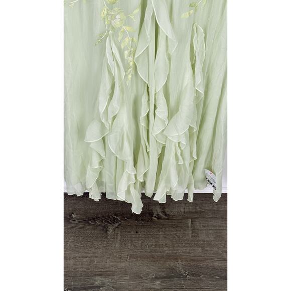 ASOS Embroidered Flutter Sleeve Maxi Dress Frill Hem Light Green Womens Size 12 - Picture 13 of 16